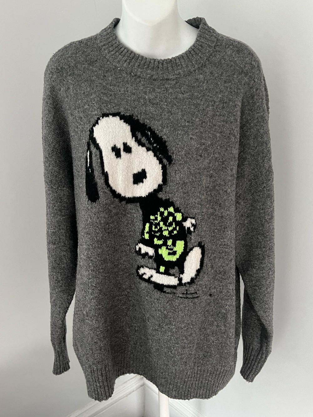 American Eagle Outfitters Gray Crewneck Sweater Snoopy Skeleton Graphic Sz. M